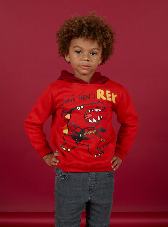 Roter Dinosaurier-Kapuzenpullover für Jungen MOFUNSWE / 21W902M1SWEF505