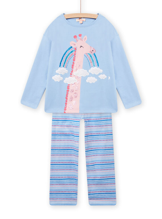 Pyjama-Set für Kind Mädchen aus blauem Fleece mit Giraffenmotiv NEFAPYJSKY / 22SH11E1PYJC218