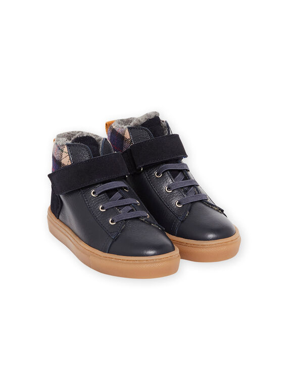 Kind Junge marineblaue pelzbesetzte High-Top-Sneakers MOBASCHAUD / 21XK3681D3F070