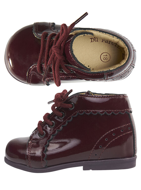 Weinrote Stiefeletten aus Glanzleder für Babys Mädchen GBFBOTIEVAL / 19WK37X1D0F719