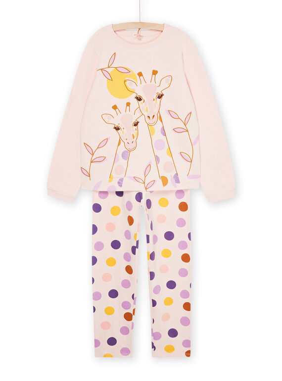 Puderrosa Pyjama mit Giraffenmuster und Pünktchenmuster REFAPYJGIR / 23SH1154PYJD327