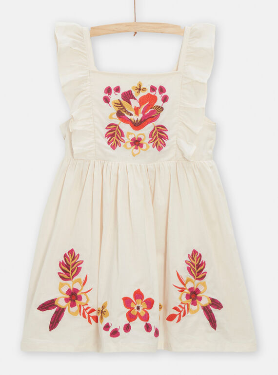 Kleid für Mädchen in dunklem Ecru mit Blumenstickerei und Neckholder TALIROB2 / 24S901T1ROB003