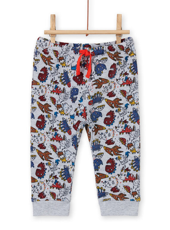 Grau melierte Hose für Baby-Jungen mit Dinosaurier-Print MUPAPAN1 / 21WG10H2PAN943
