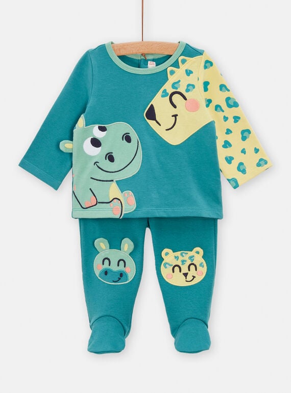 Türkisfarbener Schlafanzug mit Tiermotiven für Baby-Jungen TEGAPYJCOP / 24SH1442PYJG603