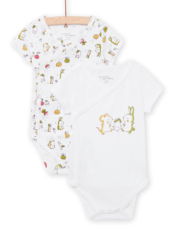 Lot von 2 weißen Bodysuits mit ausgefallenen Mustern Geburt gemischt NOU2BOD3 / 22SF0551BDN000