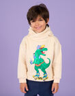 Cremeweißer Kapuzenpullover mit Dinosaurier-Muster ROPURSWE2 / 23S902L1SWEA002