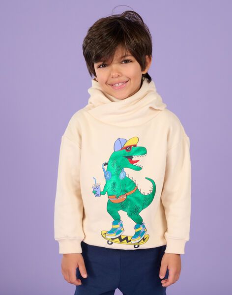 Cremeweißer Kapuzenpullover mit Dinosaurier-Muster ROPURSWE2 / 23S902L1SWEA002