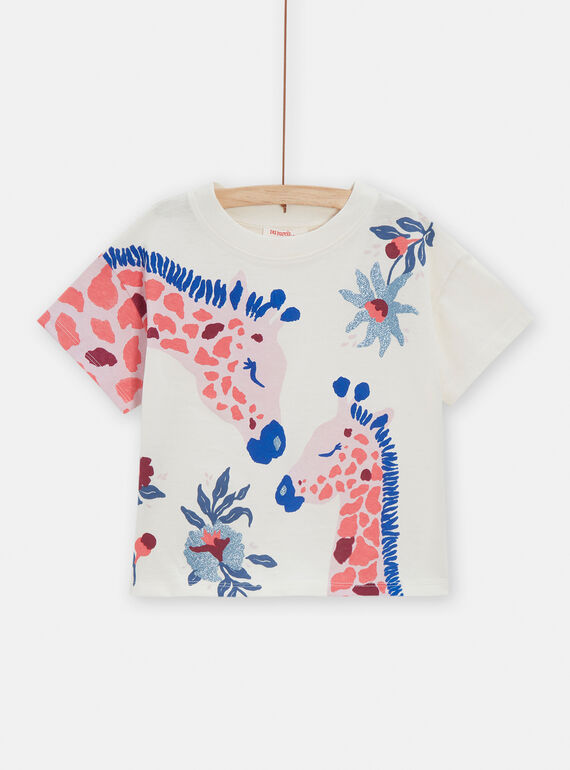 T-Shirt in Ecru mit Giraffen-Motiv und Pailletten für Mädchen VADATI1 / 24W90121TMC001