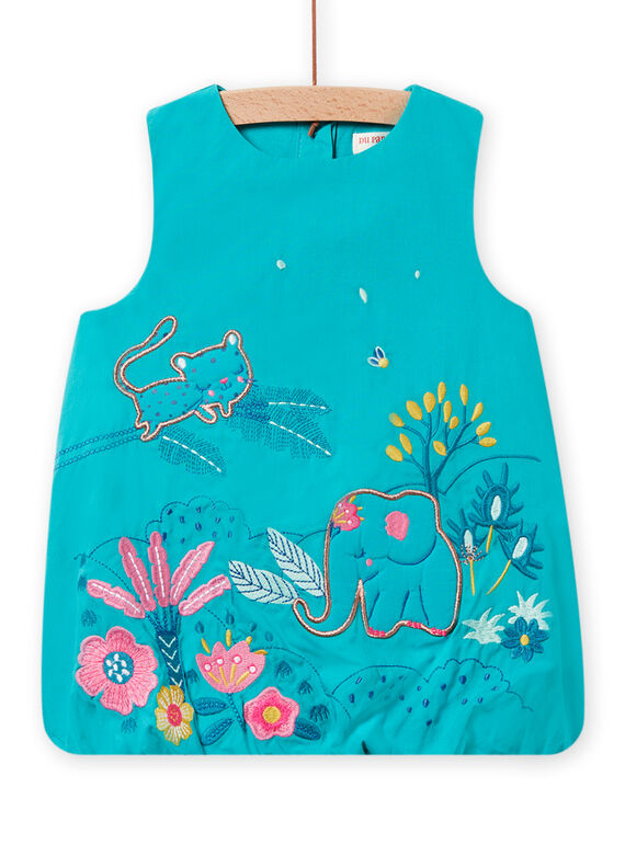 Baby Mädchen türkisfarbenes besticktes Popeline-Ballkleid NIGAROB2 / 22SG09O3ROB202