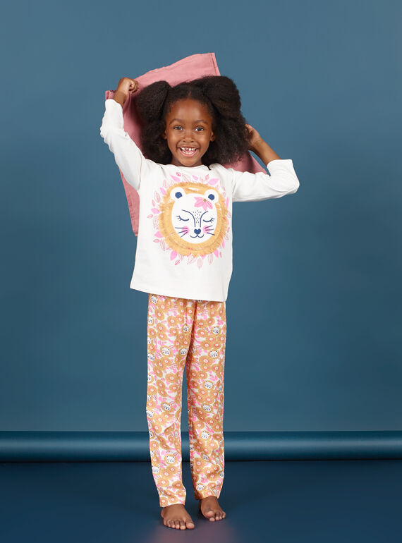 Mädchen weiß und orange T-Shirt und Hose Pyjama-Set MEFAPYJLEO / 21WH1133PYJ001