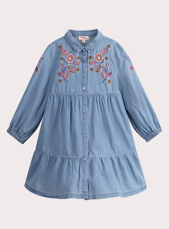 Kleid in Denim-Optik mit Blumenstickerei für Mädchen VADAROB3 / 24W90123ROBP272