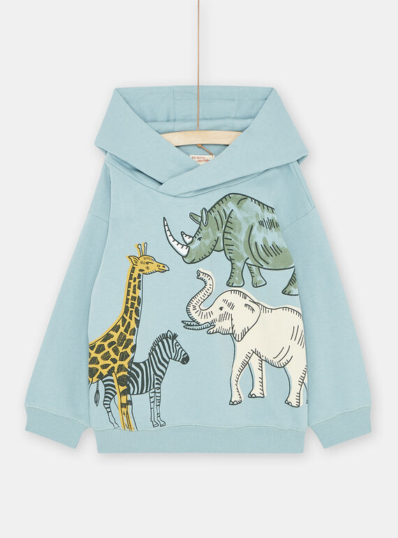 Jungen Sweatshirt mit Kapuze aus angerautem Molton in Seladonblau SOKYOSWE / 23W902I1SWE204