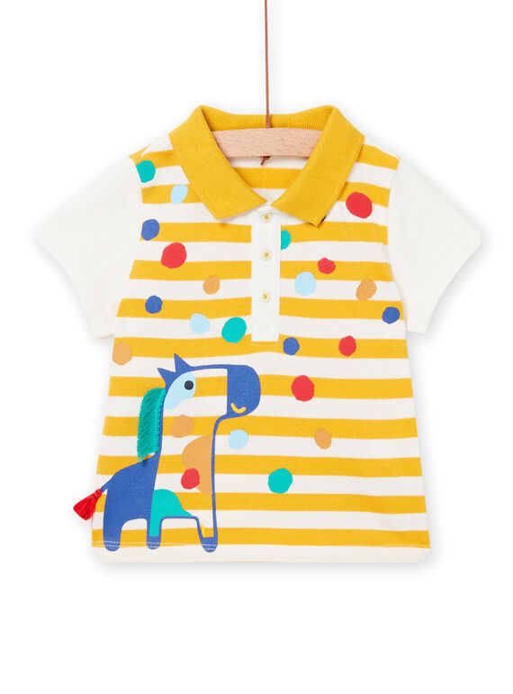 Baby Junge ecru und gelb gestreiftes Poloshirt NULUPOL / 22SG10P1POL001