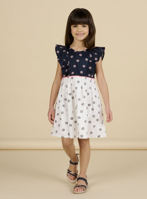 Zweifarbiges Kleid mit Blumendruck für Kind Mädchen NASOROB2 / 22S901Q2ROBC243