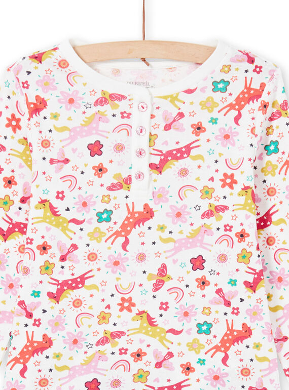 Pyjama-Set für Mädchen mit rosa und ecrufarbenen Einhörnern und einer Hose mit Fantasieaufdruck MEFAPYJUNI / 21WH1186PYJ001