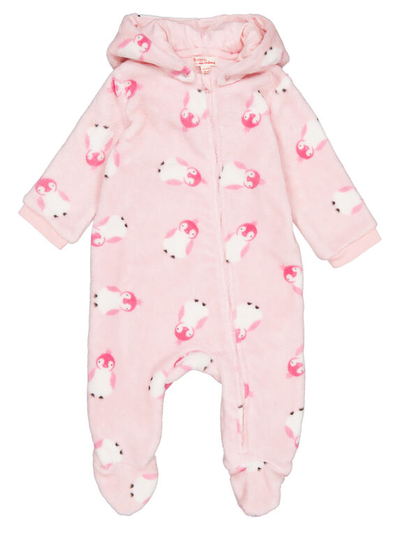 Überpyjama mit abnehmbarer Kapuze, rosa mit Boafedern Baby Mädchen GEFISURPYJ / 19WH13N1SPYD310