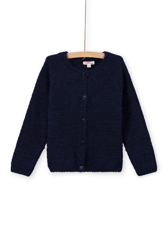 Mitternachtsblaue Chenille-Strickjacke für Mädchen MAYJOCAR1 / 21W90118CARC205