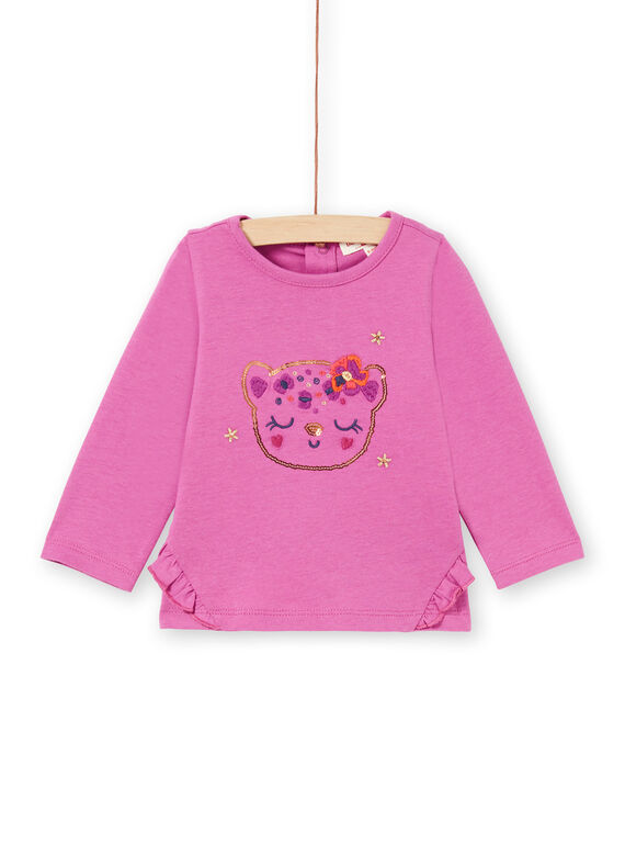 Baby Mädchen rosa Leopard Print Langarm-T-Shirt mit Pailletten MIPATEE2 / 21WG09H3TMLH705