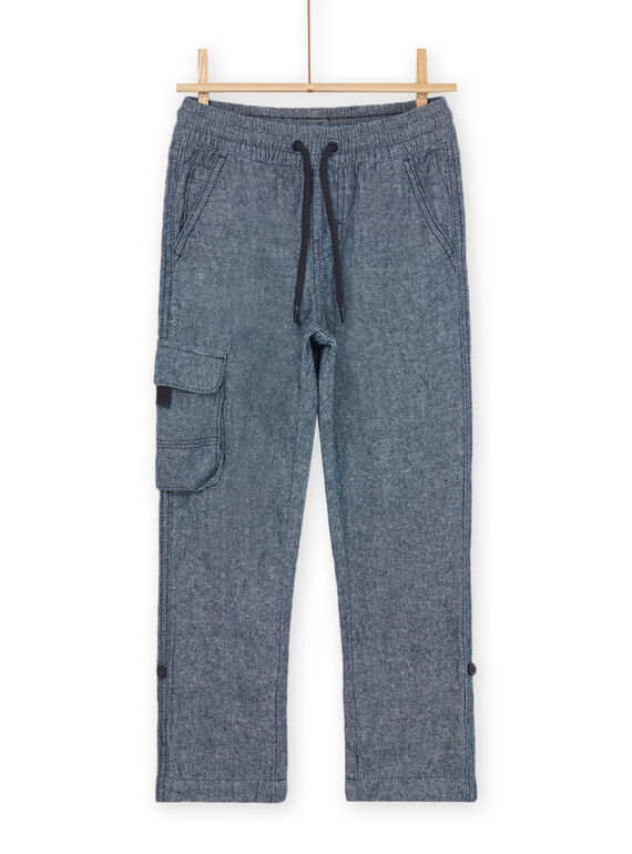 Melierte nachtblaue Hose aus Leinen- und Baumwollmischgewebe ROBALPAN / 23S902W1PAN705