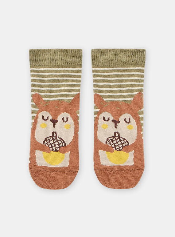 Olivgrüne Socken mit Eichhörnchen-Muster, Baby, Jungen SYUCOUCHO / 23WI10B3SOQ633