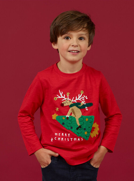 Rotes besticktes Weihnachts-T-Shirt für Jungen MONOTEE / 21W902Q1TMLF518