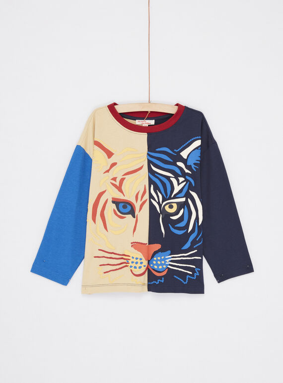 Mehrfarbiges Colorblock-T-Shirt mit Tigerkopf-Motiv, Jungen SOFORTEE3 / 23W902K1TMLA002