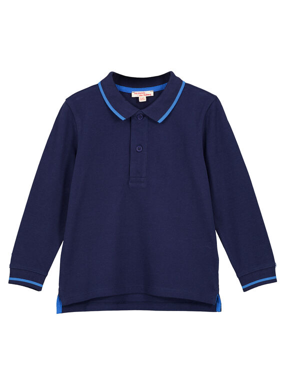 Marineblaues Piqué-Polohemd mit langen Ärmeln GOJOPOL1 / 19W90231D2D070