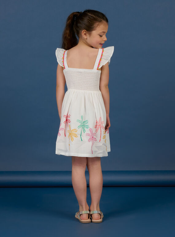 Kleid mit Palmenmuster für Kind Mädchen in Ecru NAWAROB3 / 22S901V1ROB001