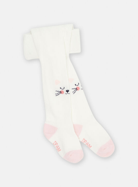 Rohweiße Strumpfhose mit Katzenkopfmuster, Baby, Mädchen SYIJOCOL2 / 23WI09M5COL001
