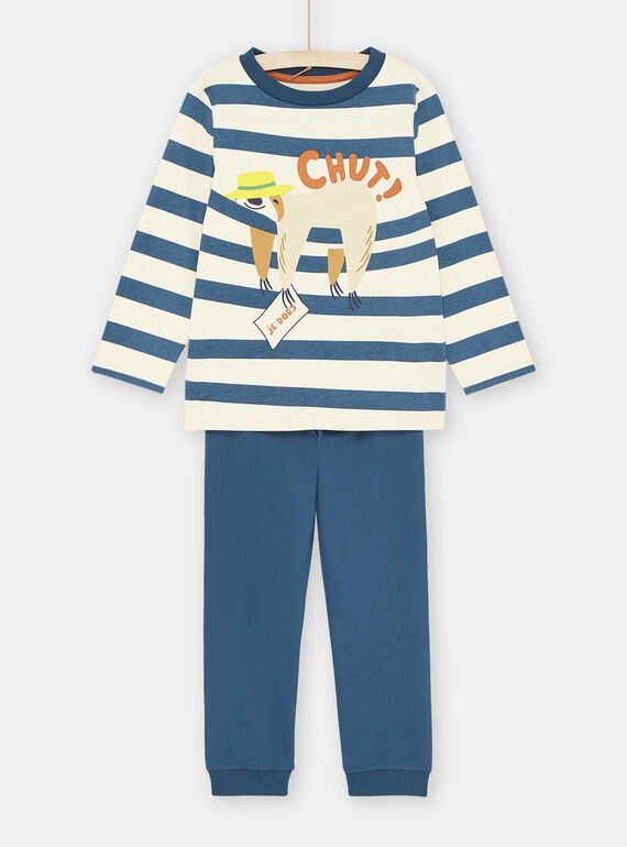 Blau-beiger Pyjama mit Faultiermuster für Jungen SEGOPYJPAR / 23WH1232PYJA016