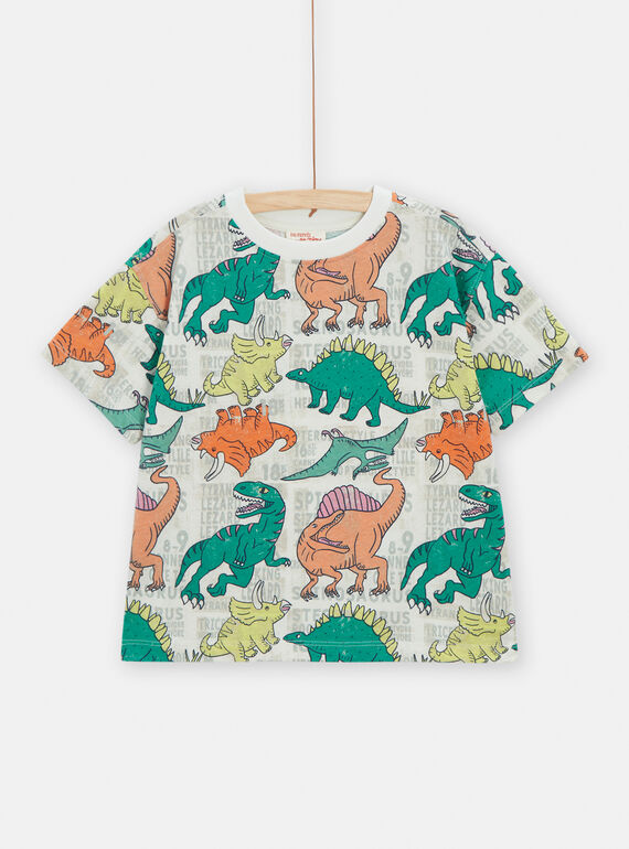Jungen-T-Shirt in Ecru mit Dinosaurierprint TOCOTI4 / 24S902N3TMC002
