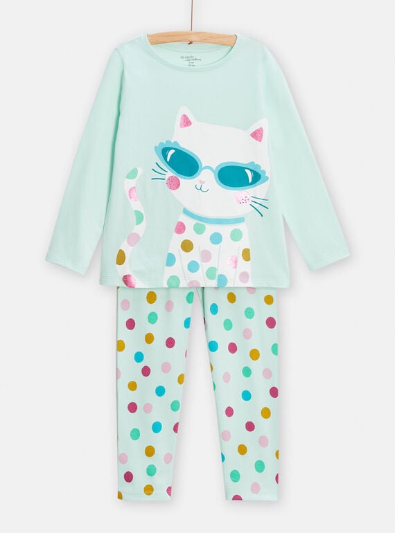 Blauer Animations-Pyjama Katze für Mädchen TEFAPYJDOT / 24SH1143PYJ219