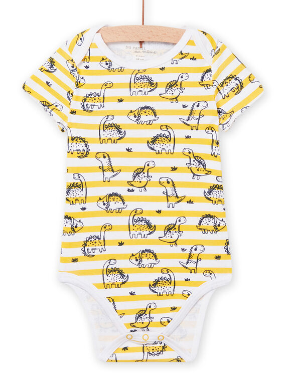 Weißer Bodysuit mit gelben Streifen bedruckt Dinosaurier Baby Junge NEGABODINO / 22SH14I8BDL000