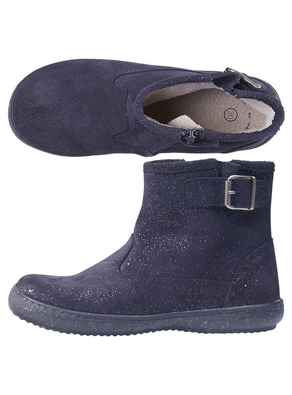 Marineblaue Lacklederstiefel mit Pailletten für Kinder Mädchen GFBOOTMATER / 19WK35I7D0D070