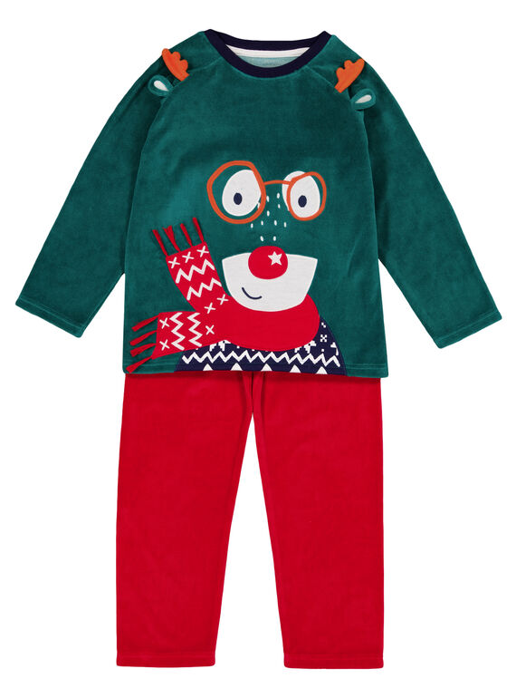 Weihnachtsschlafanzug aus grünem und rotem Samt Kind Junge GEGOPYJNO1 / 19WH12T2PYJG614