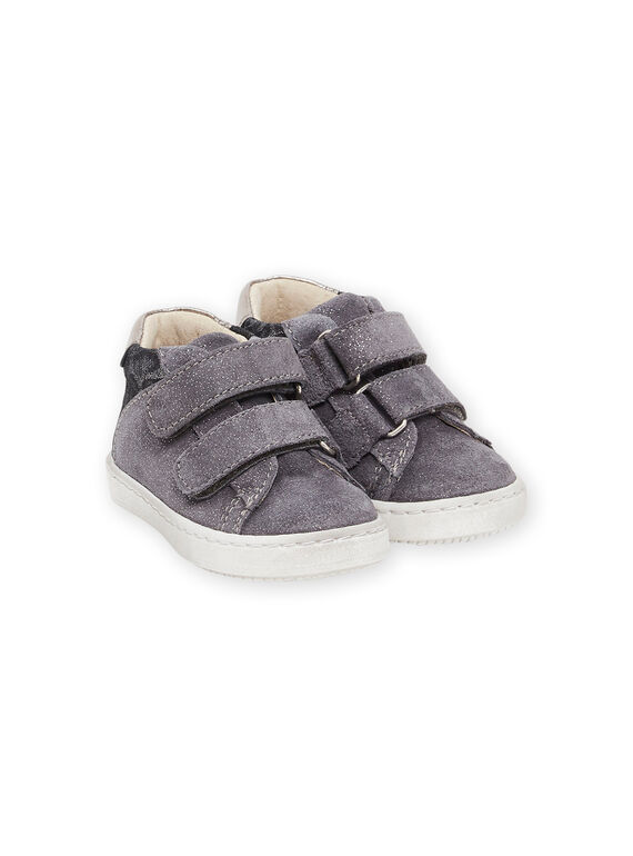 Sneaker aus grauem Spaltleder mit Pailletten und Leopardenmuster PIBASLEO / 22XK3781D3P940