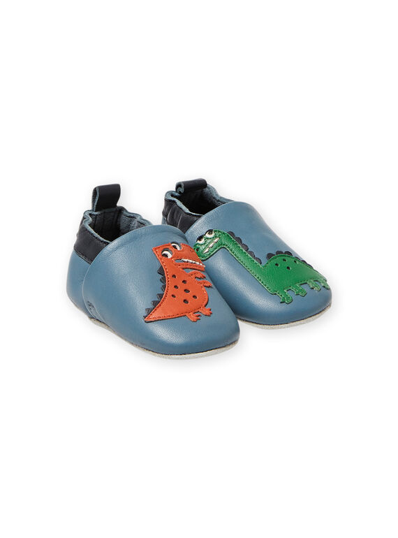Blaue Lederpantoffeln Dinosauriermuster Baby Junge MUCHOSAUR / 21XK3822D3SC201
