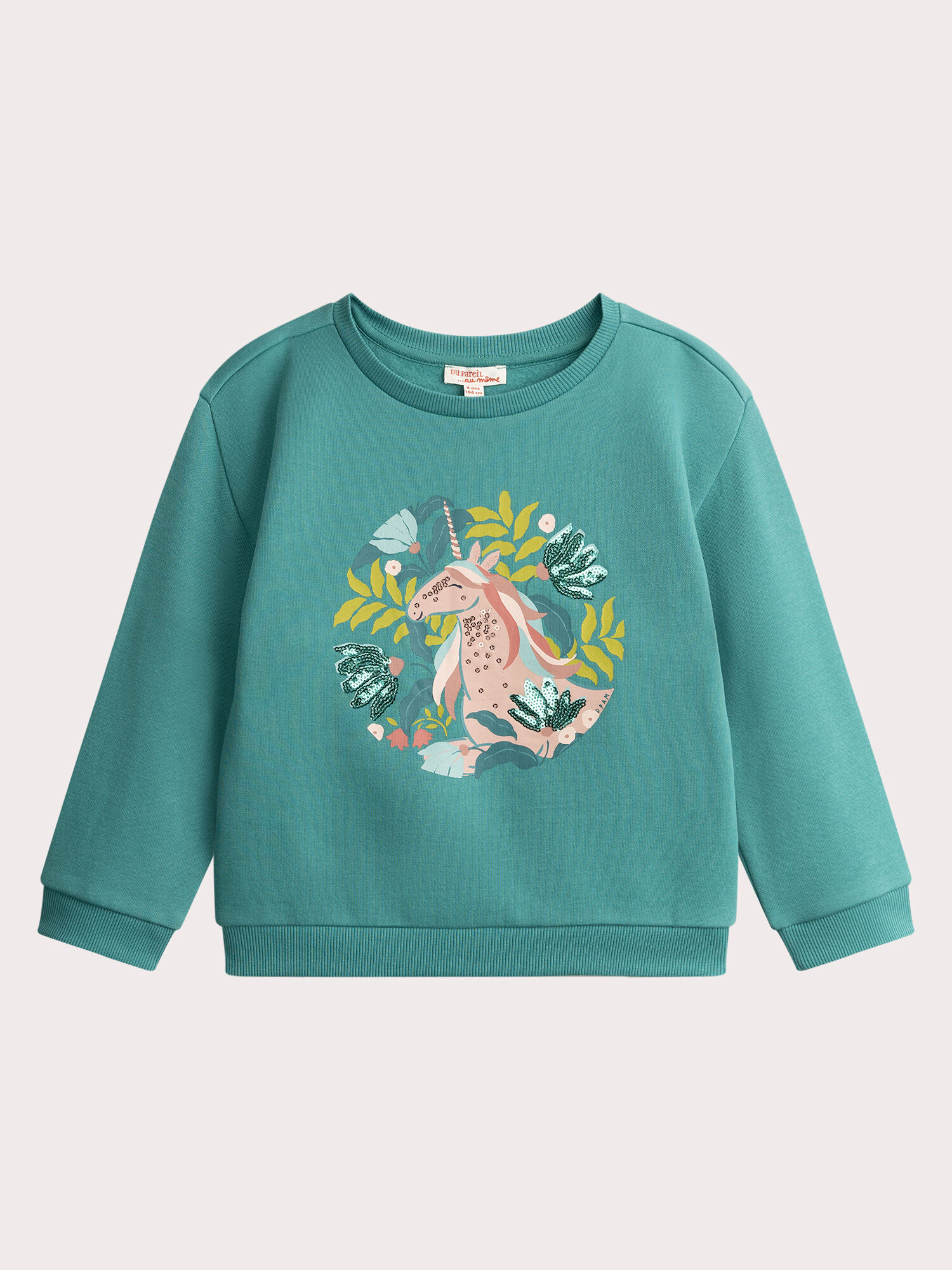 Sweatshirt blau grün Animation Einhorn mit Pailletten für Mädchen