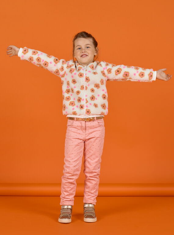 Kind Mädchen ecrufarbener Fleece-Teddy mit Blumenprint MASAUCAR2 / 21W901P1CAR001