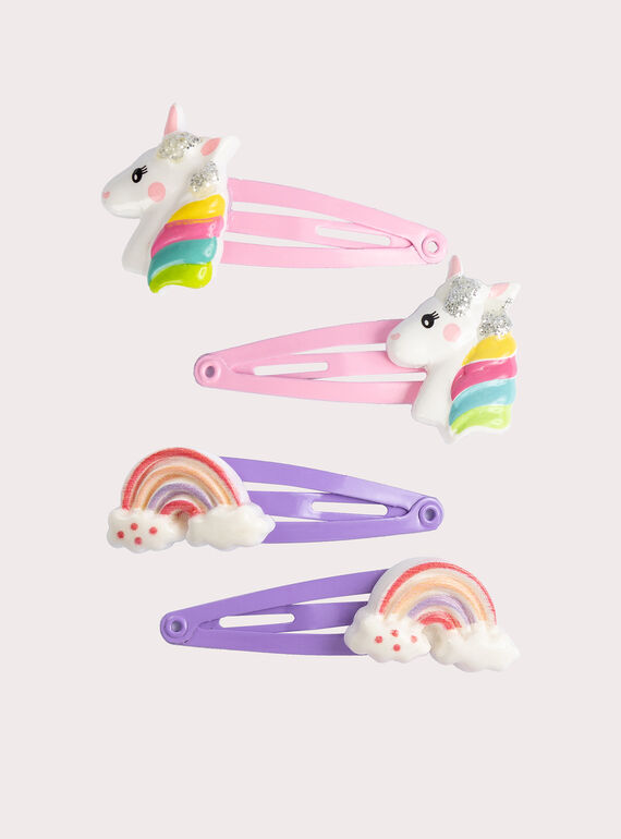 Set mit 4 Einhorn- und Regenbogen-Haarspangen für Mädchen VYAJOCLIP5 / 24WI01LBBRT099
