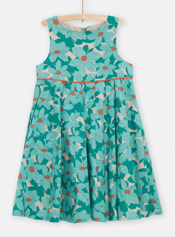 Grünes Mädchen-Plisseekleid mit Blumenprint TACOROB1 / 24S901N1ROBD329