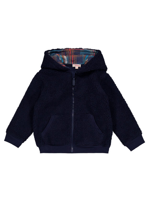 Marineblaue Kapuzen-Reißverschlussjacke mit Pelz GOTUGIL / 19W902Q1GIL705