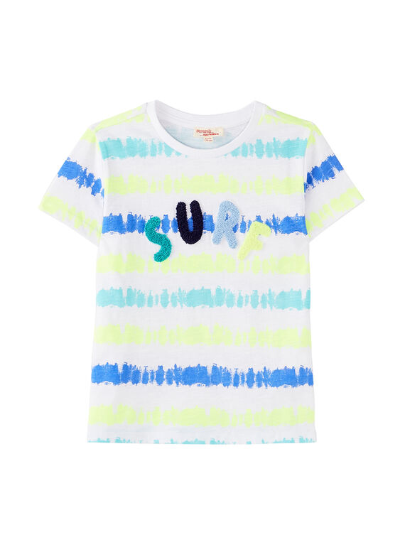 Weißes T-Shirt für Jungen mit aufgedruckten Streifen in Used-Optik JOQUATI3 / 20S902R1TMC000