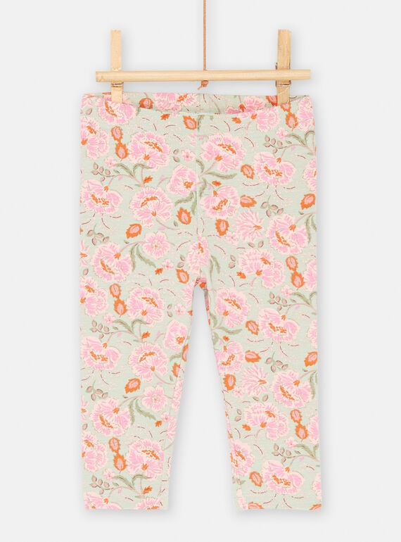 Grün-grau-rosa Leggings mit Blumenmuster für Baby-Mädchen SYIVERLEG / 23WI09J1CAL631