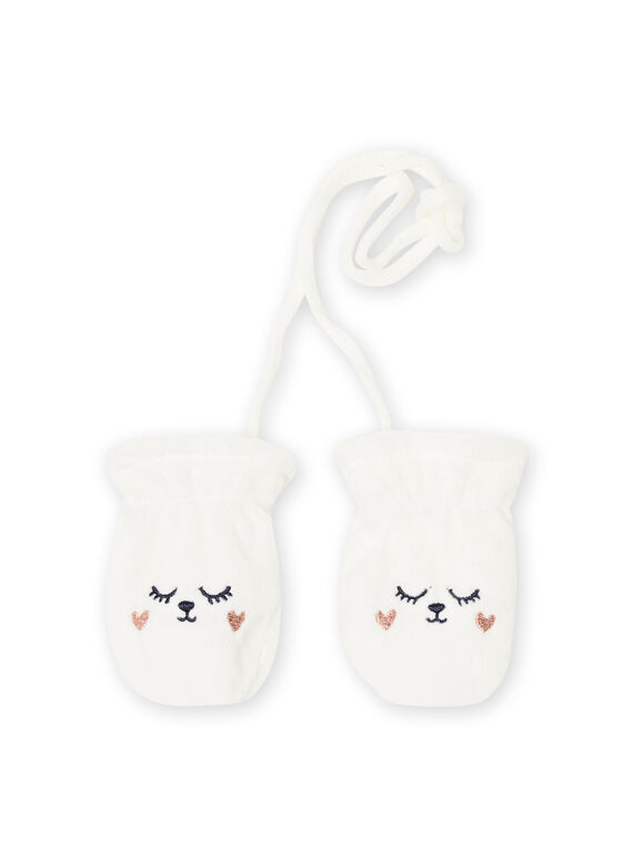 Baby Mädchen ecrufarbene Fäustlinge mit weichem Boa-Katzenmuster MYIPLAGAN1 / 21WI0962GAN001