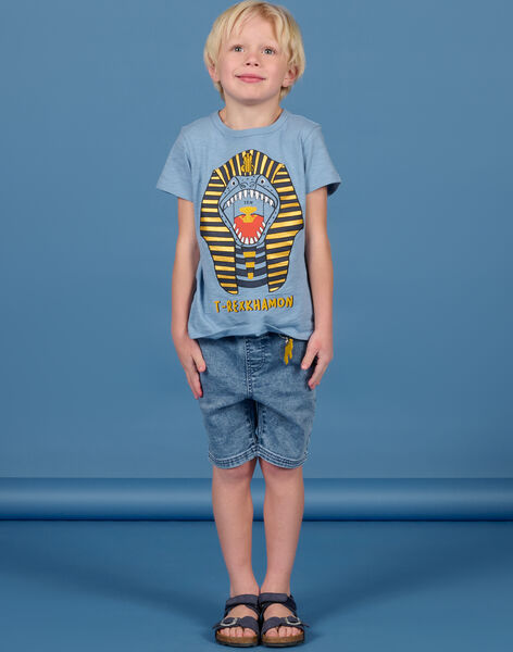 Blaues T-Shirt für Kind Junge mit ausgefallenem T-Rex-Motiv NOSANTI2 / 22S902S4TMC216