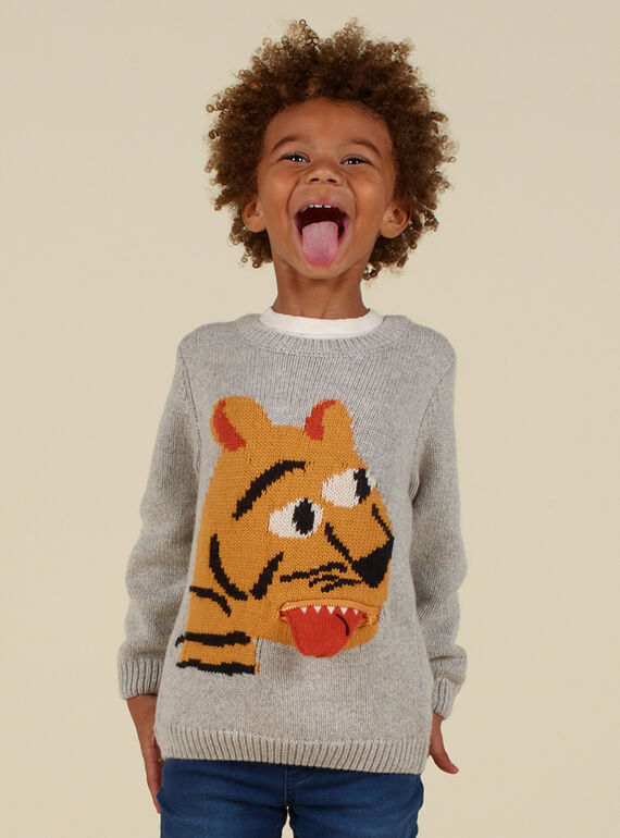 Grauer Tiger-Pulli für Kinder Jungen MOHIPUL / 21W902U1PULJ922