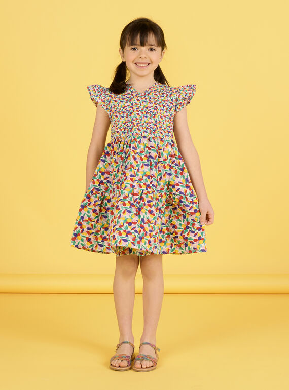 Seersucker-Kleid für Kind Mädchen mit buntem Blumendruck NALUROB3 / 22S901P2ROB001