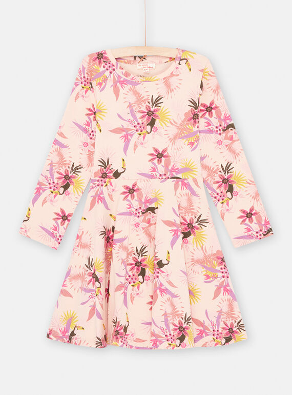 Rosa Kleid mit tropischem Print, Mädchen SAJOROB3 / 23W901G1ROBD322