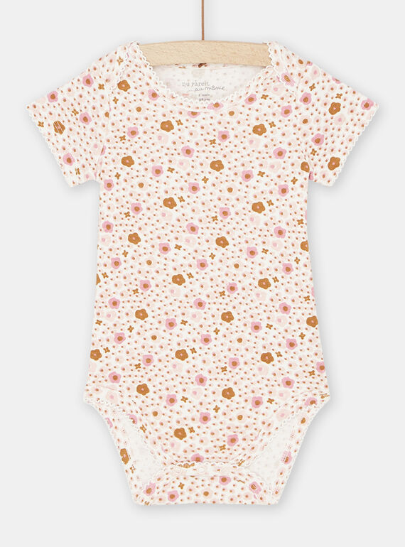 Body in Ecru und Rosa mit Blumenprint, Baby, Mädchen SEFIBODLIB / 23WH1366BDL001